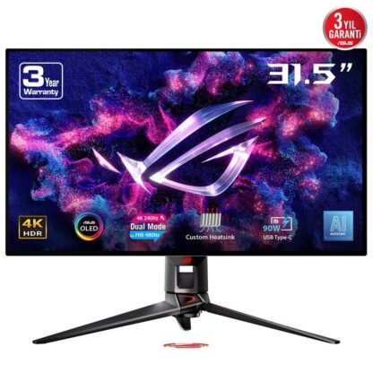 ASUS ROG Swift OLED PG32UCDP 31.5" 4K 240Hz FHD 480Hz 0.03ms HDMI DP USB-C 90W SPDIF Adaptive-Sync KVM HDR10 Dual Mode 4K-FHD OLED Gaming Monitör - Görsel 2